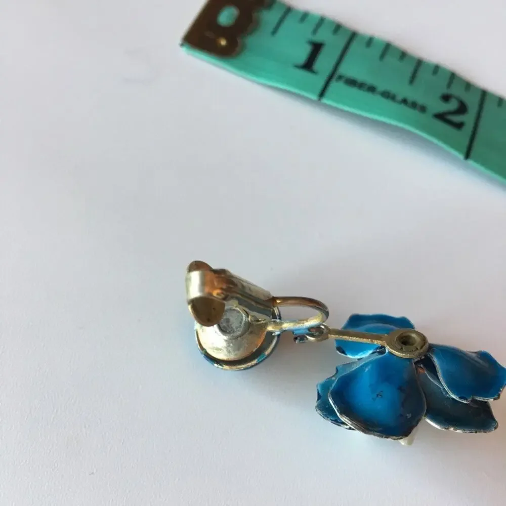 Vintage hand-painted blue pansy clip-on earrings